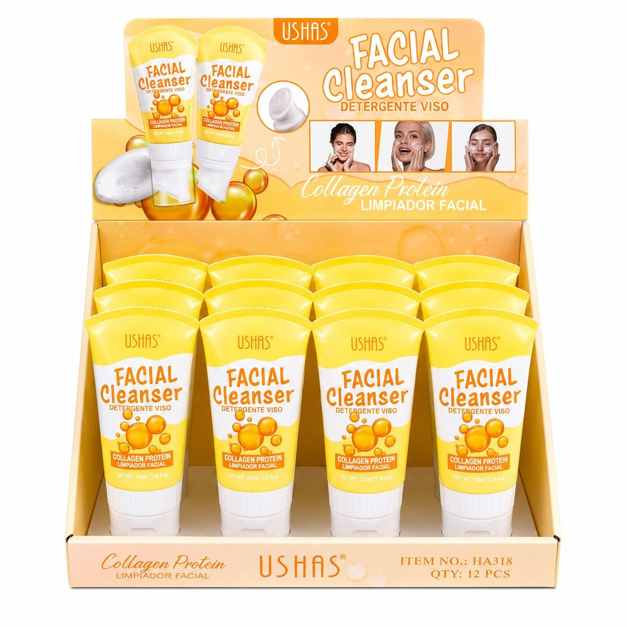 Set 12 Geluri de Curățare Facială USHAS cu Proteină de Colagen – Cleanser pentru Față, Curățare și Hidratare