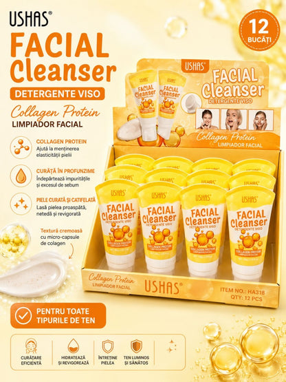 Set 12 Geluri de Curățare Facială USHAS cu Proteină de Colagen – Cleanser pentru Față, Curățare și Hidratare