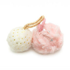Set 12 globuri decor pufoase 6 cm per glob, culori combinate cu snur textil