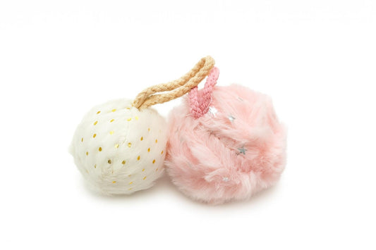 Set 12 globuri decor pufoase 6 cm per glob, culori combinate cu snur textil