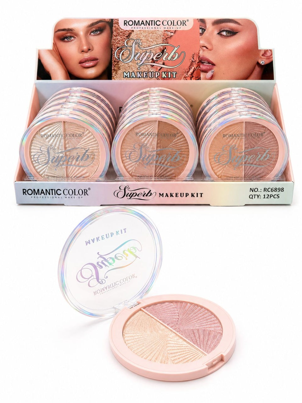 Set 12 Iluminatoare Duo Romantic Color Superb – Highlighter Compact cu 2 Nuanțe