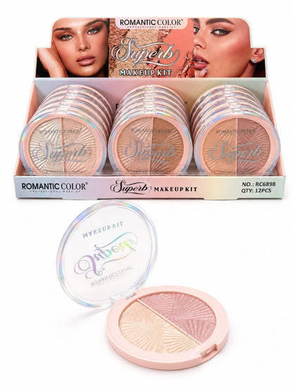 Set 12 Iluminatoare Duo Romantic Color Superb – Highlighter Compact cu 2 Nuanțe