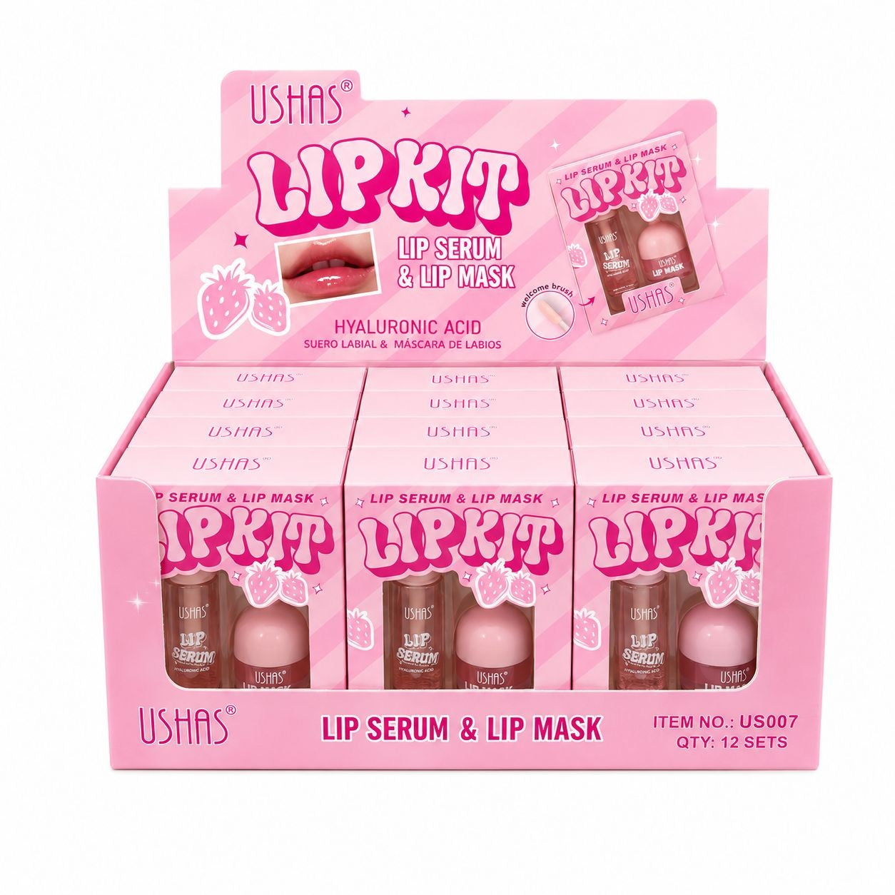 Set 12 Kituri Îngrijire Buze USHAS Lip Kit – Ser cu Acid Hialuronic și Mască de Buze Hidratantă