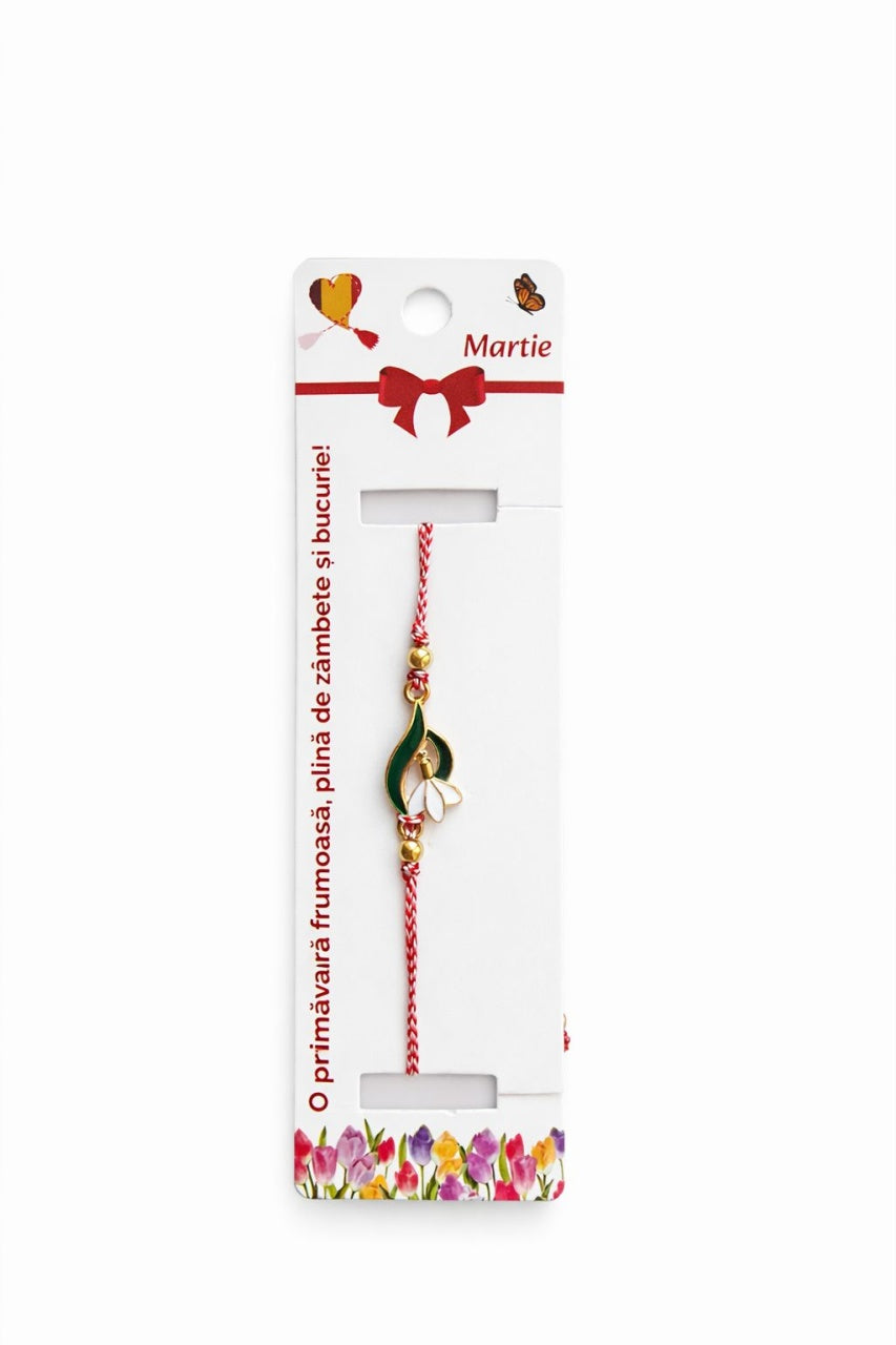 Set 12 Martisoare Bratari Ghiocel Auriu Simbol Primavara Noroc