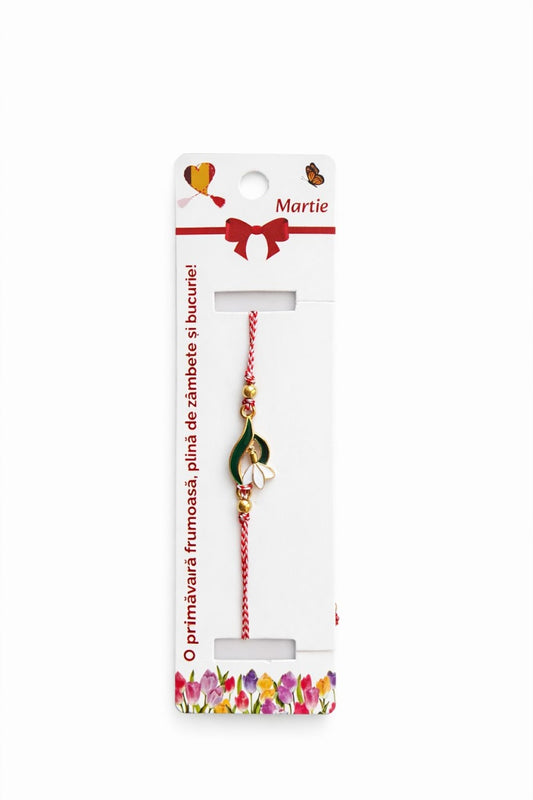 Set 12 Martisoare Bratari Ghiocel Auriu Simbol Primavara Noroc
