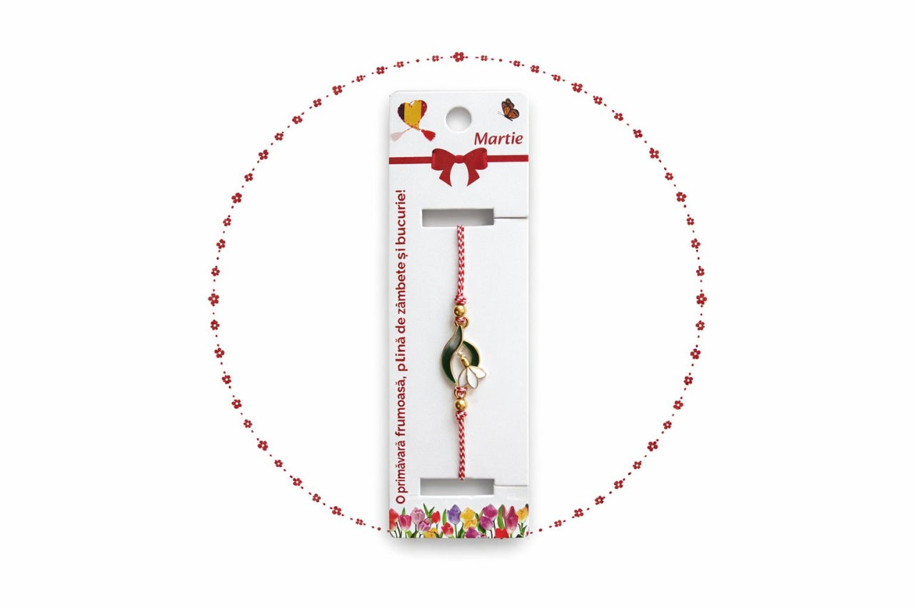 Set 12 Martisoare Bratari Ghiocel Auriu Simbol Primavara Noroc