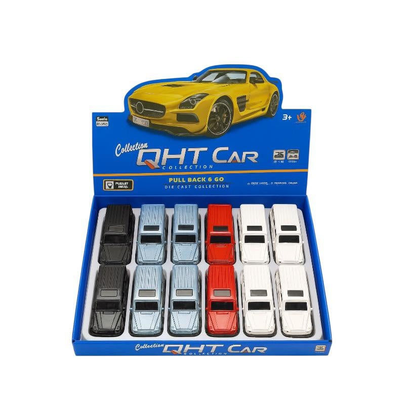 Set 12 Masinute metalice SUV QHT, Pull Back, 4 culori, 7 cm