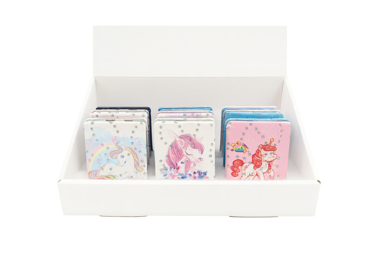 Set 12 oglinzi cosmetice 2 in 1 , model unicorn, culori pastel