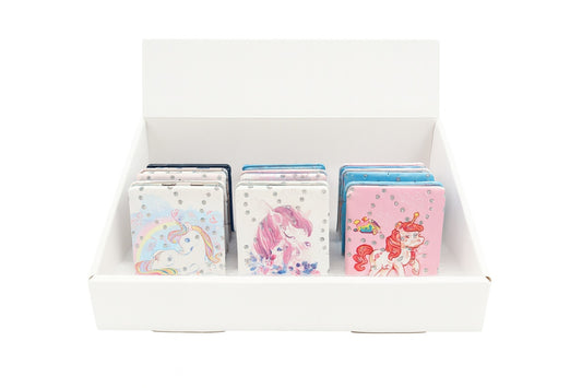 Set 12 oglinzi cosmetice 2 in 1 , model unicorn, culori pastel