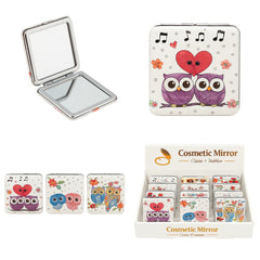 Set 12 oglinzi cosmetice 2 in 1 , modele cu bufnite si flori, design fashion