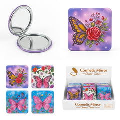 Set 12 oglinzi cosmetice 2 in 1 , modele cu fluturi, design elegant