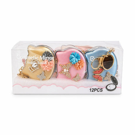 Set 12 oglinzi cosmetice, 7,5 cm, forma pisică, diverse modele, portabile cu breloc