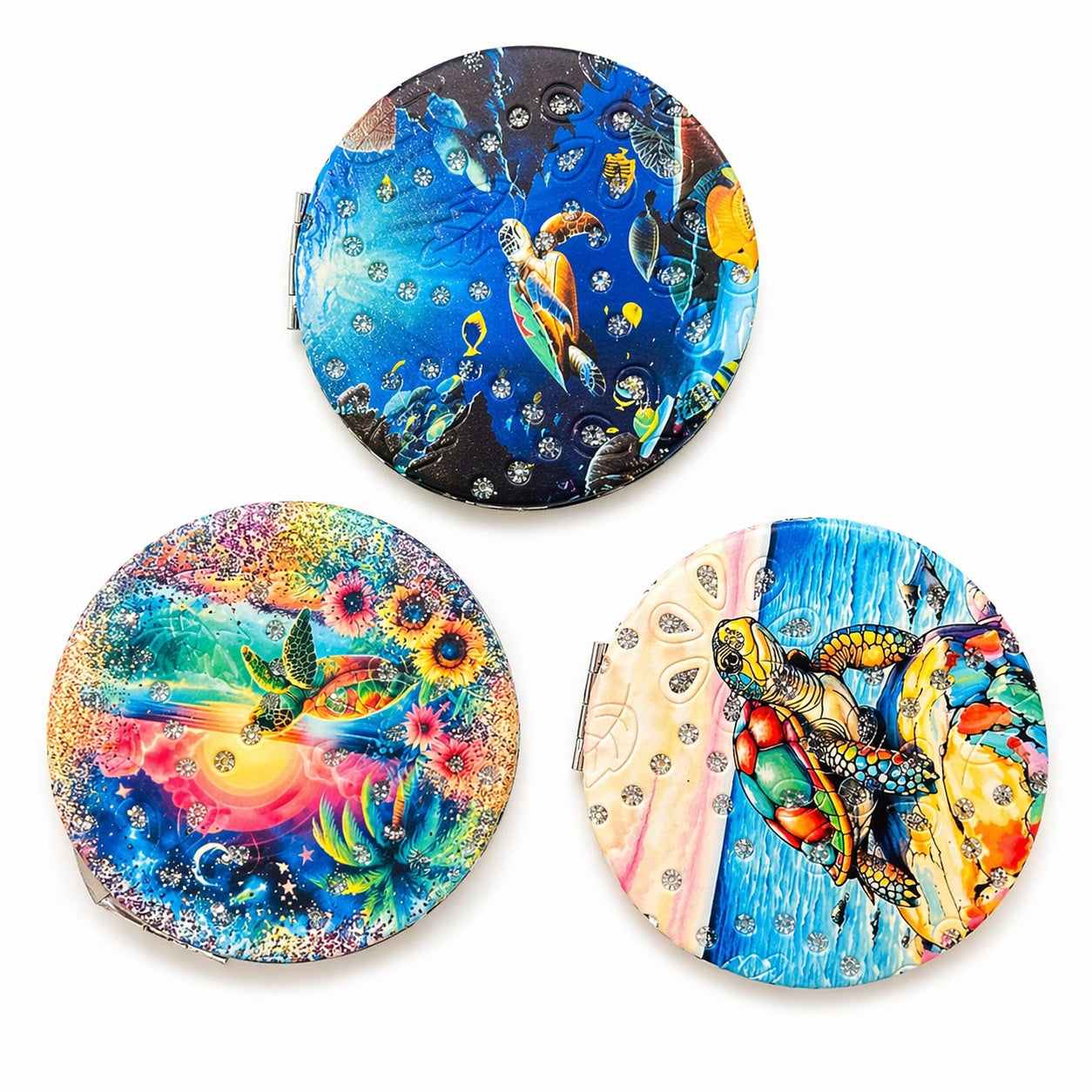 Set 12 oglinzi cosmetice 7 cm cu broaște țestoase, oglindă dublă , compacte, portabile