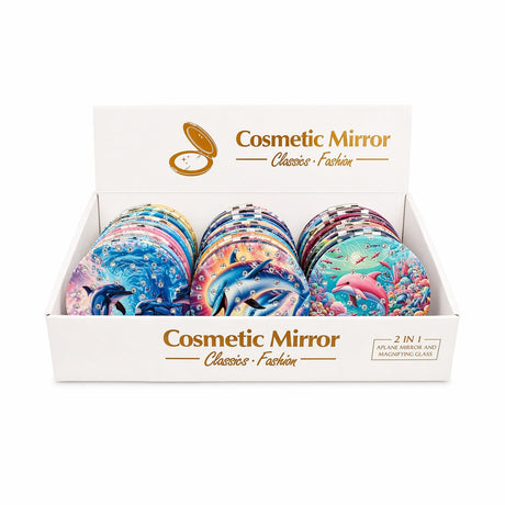 Set 12 oglinzi cosmetice 7 cm model delfini, oglindă dublă , compacte și elegante