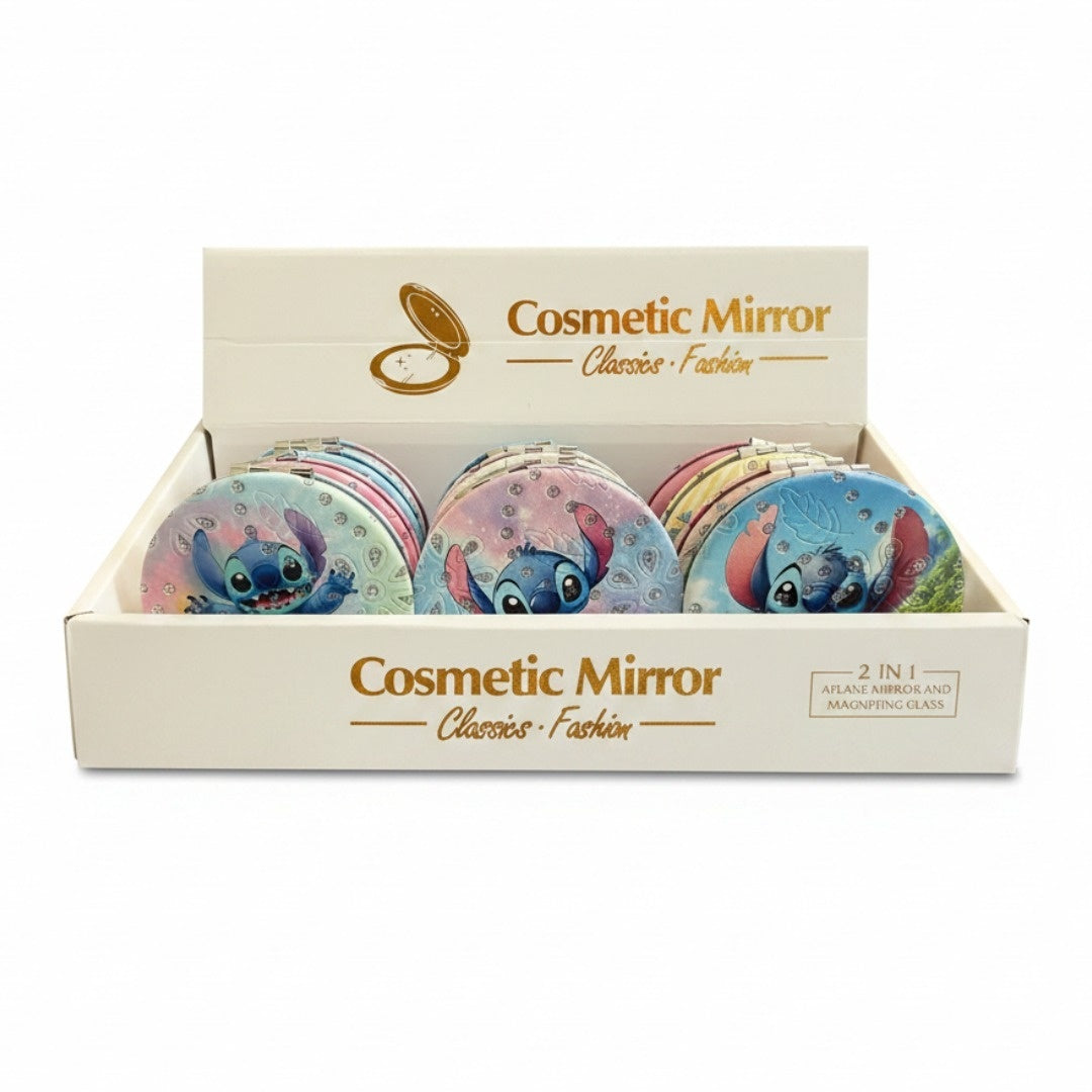 Set 12 oglinzi cosmetice 7 cm, model Experiment 626, duble cu oglindă de mărire