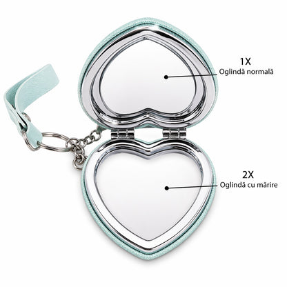 Set 12 oglinzi cosmetice 7 cm, model inimă, design elegant cu breloc