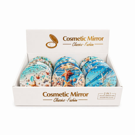Set 12 oglinzi cosmetice 7 cm model stea de mare, oglindă dublă, compacte, portabile