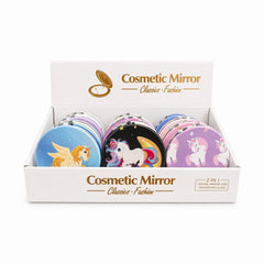 Set 12 oglinzi cosmetice 7 cm model unicorn, oglindă dublă, compacte și portabile