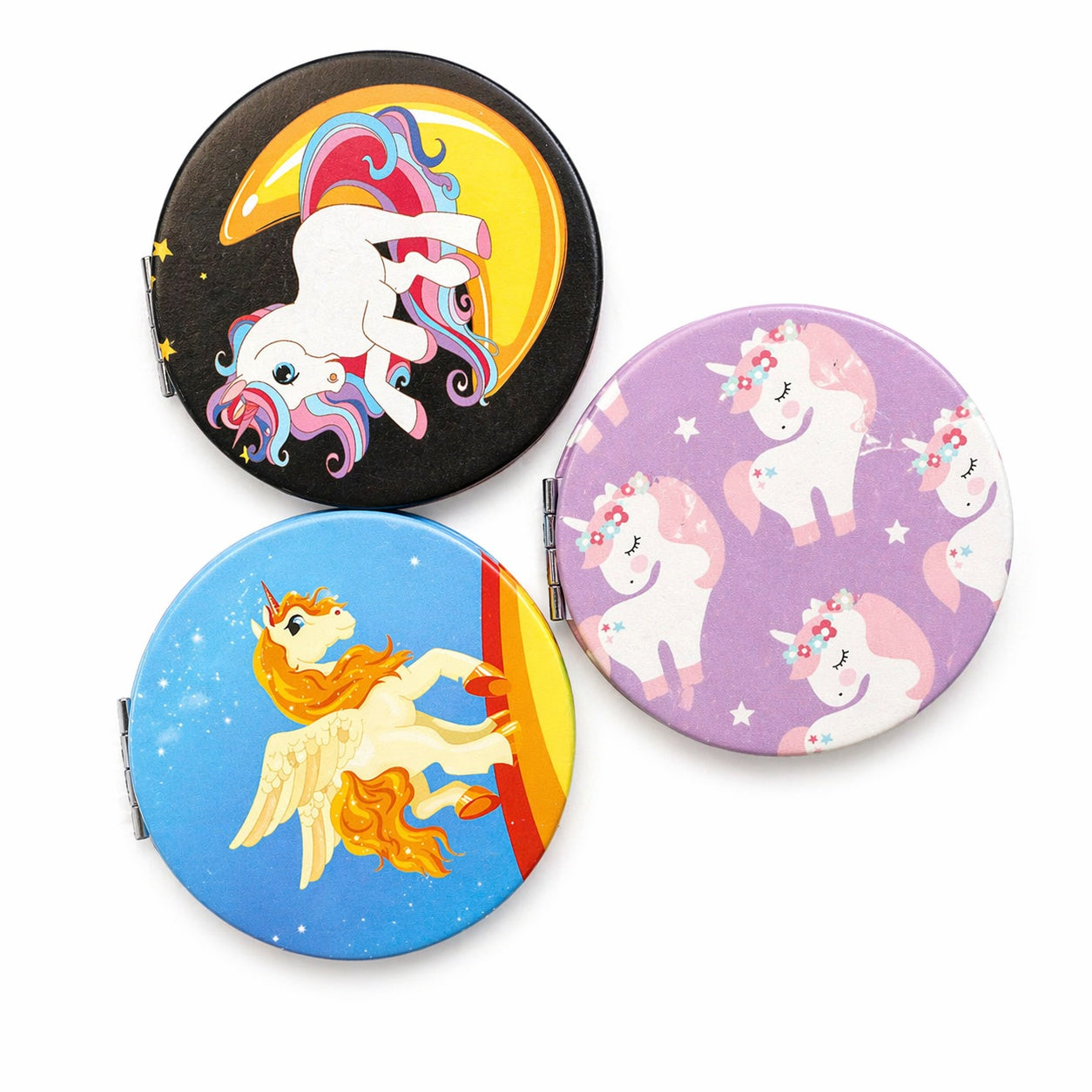 Set 12 oglinzi cosmetice 7 cm model unicorn, oglindă dublă, compacte și portabile