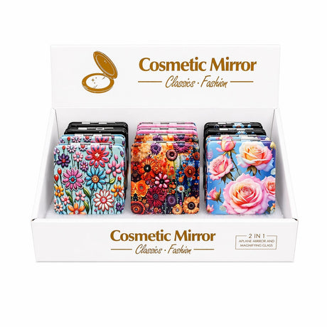Set 12 oglinzi cosmetice buzunar 2 in 1 cu flori, compacte si elegante