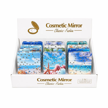 Set 12 oglinzi cosmetice buzunar 2 in 1 cu peisaj marin, compacte