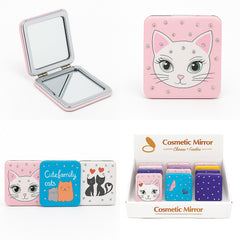 Set 12 oglinzi cosmetice compacte 2 in 1 , modele cu pisici, inimioare si design cute
