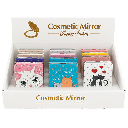 Set 12 oglinzi cosmetice compacte 2 in 1 , modele cu pisici, inimioare si design cute