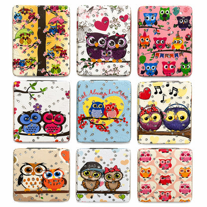 Set 12 oglinzi cosmetice compacte 8.5x6 cm, modele cu bufnite adorabile