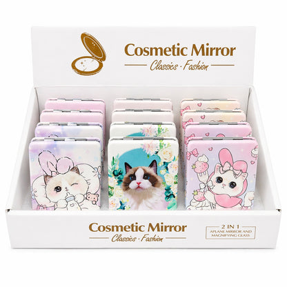 Set 12 oglinzi cosmetice compacte 8.5x6 cm, modele cu pisicute adorabile