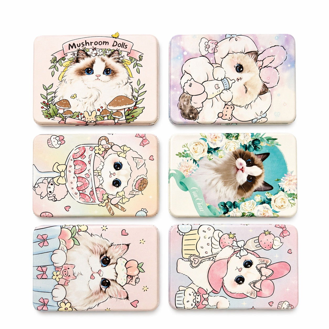 Set 12 oglinzi cosmetice compacte 8.5x6 cm, modele cu pisicute adorabile