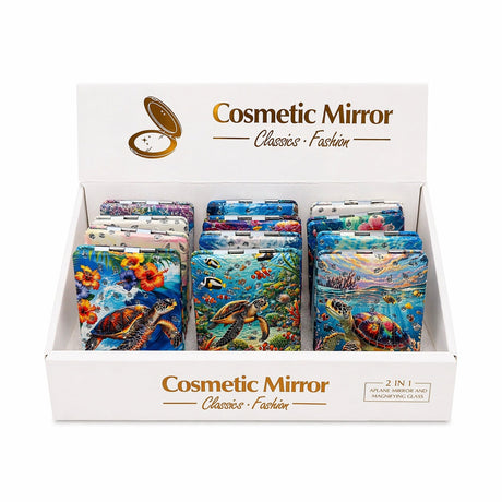 Set 12 oglinzi cosmetice compacte 8.5x6 cm, modele cu testoase marine
