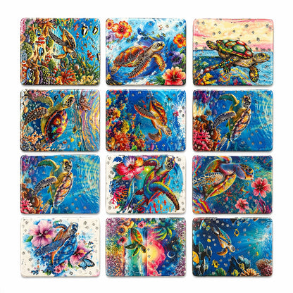 Set 12 oglinzi cosmetice compacte 8.5x6 cm, modele cu testoase marine