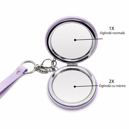 Set 12 oglinzi cosmetice rotunde 7 cm, design elegant cu breloc