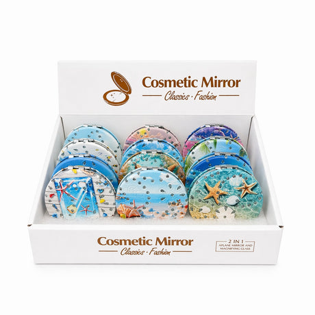 Set 12 oglinzi cosmetice rotunde 7 cm, tematica plaja, modele colorate