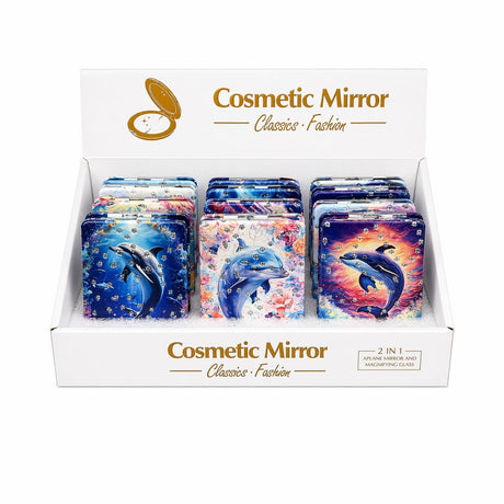 Set 12 oglinzi decorative cu delfini și cristale, dreptunghiulare, roz