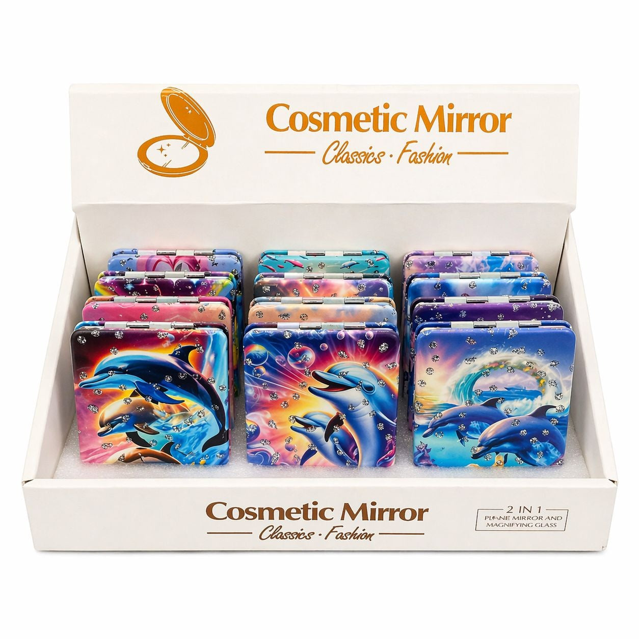 Set 12 Oglinzi decorative dreptunghiulare, delfini și cristale sclipitoare