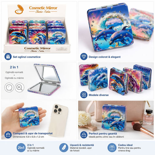 Set 12 Oglinzi decorative dreptunghiulare, delfini și cristale sclipitoare