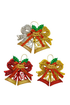 Set 12 ornamente clopotei Craciun, culori combinate, decor brad si sarbatori, 15x10cm per buc