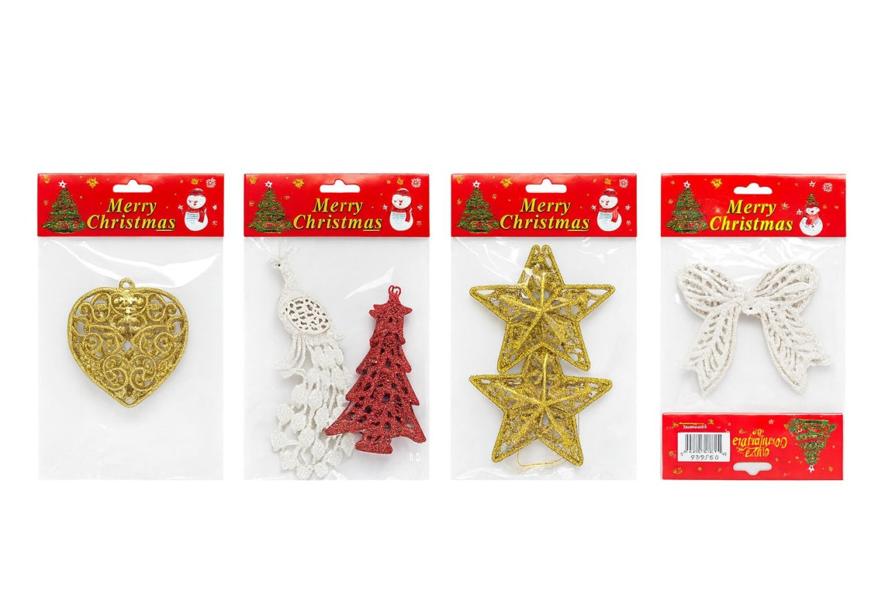 Set 12 pachete decoratiuni Craciun cu sclipici modele si culori combinate
