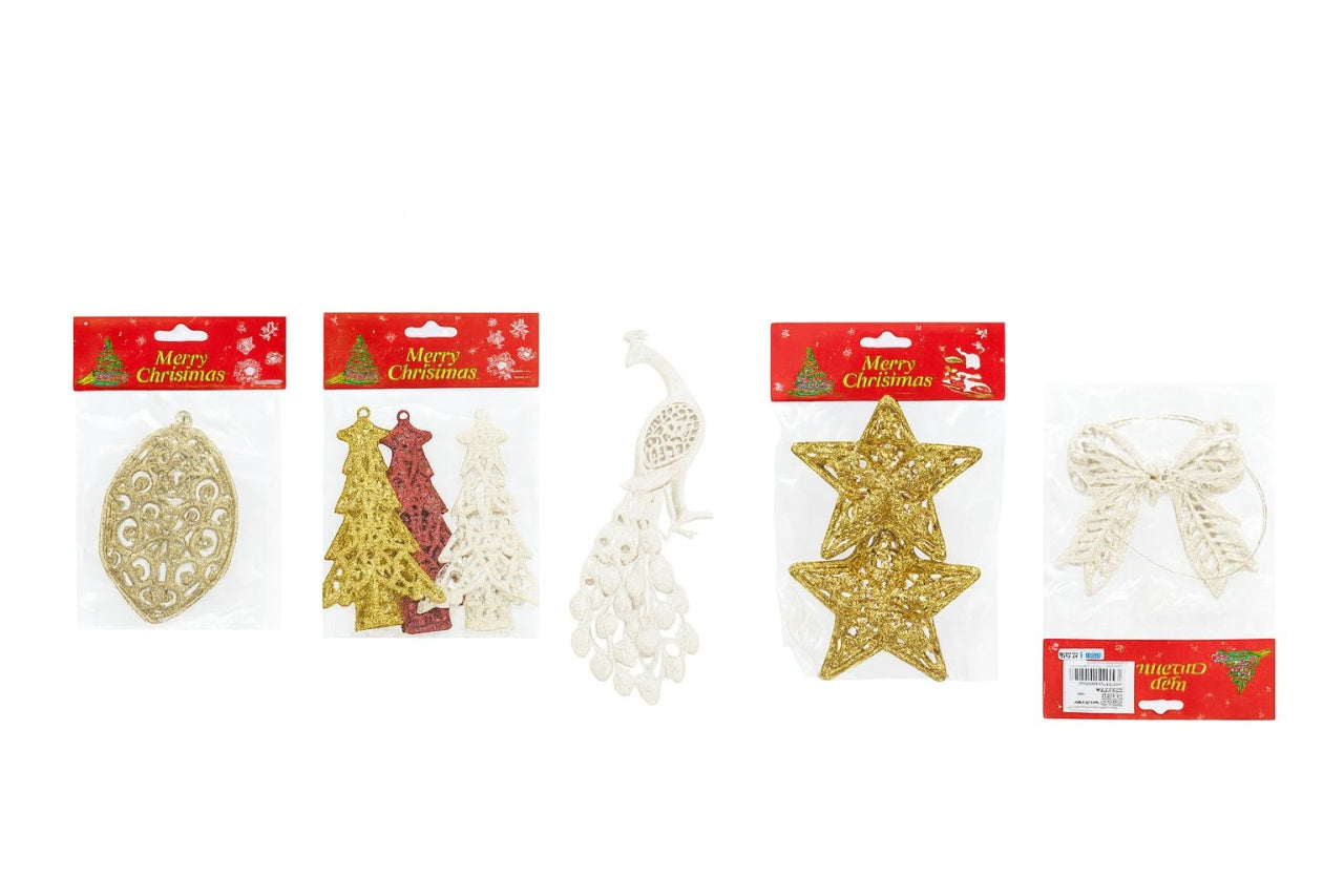 Set 12 pachete decoratiuni Craciun cu sclipici modele si culori combinate