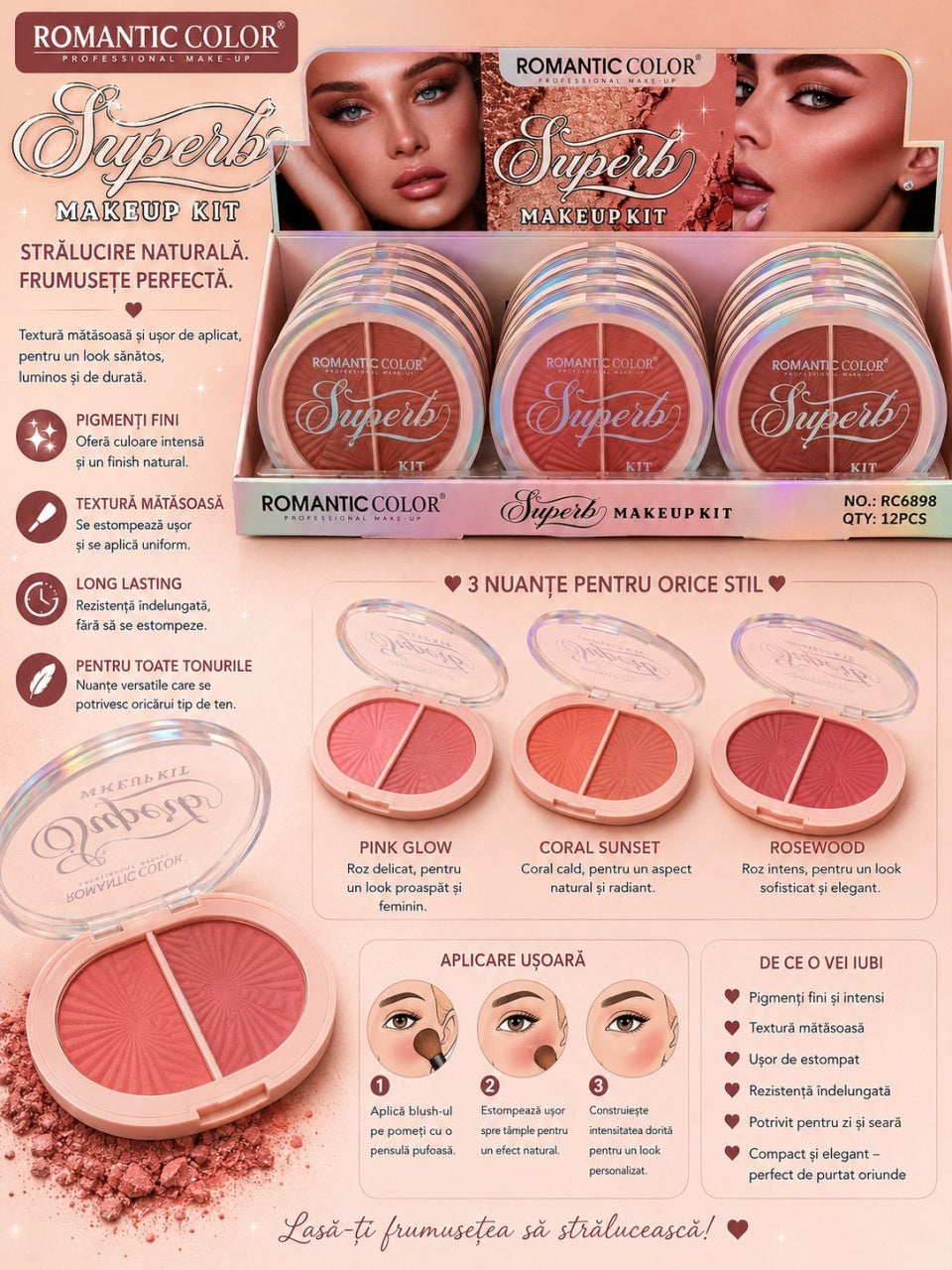 Set 12 Palete Blush Romantic Color Superb Makeup Kit – 2 Culori/Paletă, Pigment Intens