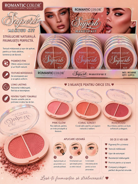 Set 12 Palete Blush Romantic Color Superb Makeup Kit – 2 Culori/Paletă, Pigment Intens