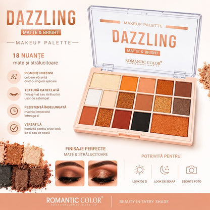 Set 12 Palete Farduri de Pleoape Romantic Color Dazzling Matte & Bright – 18 Nuanțe Mate și Sidefate