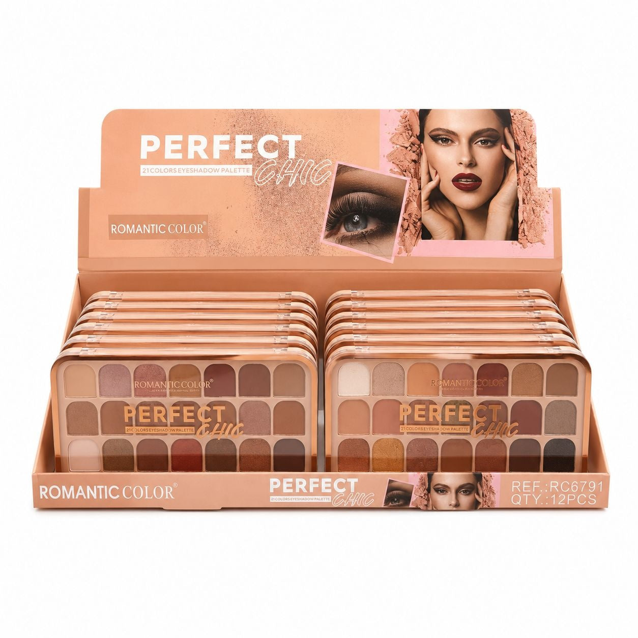 Set 12 Palete Farduri de Pleoape Romantic Color Perfect Chic – 21 Culori Pigmentate, Mate și Sidefate