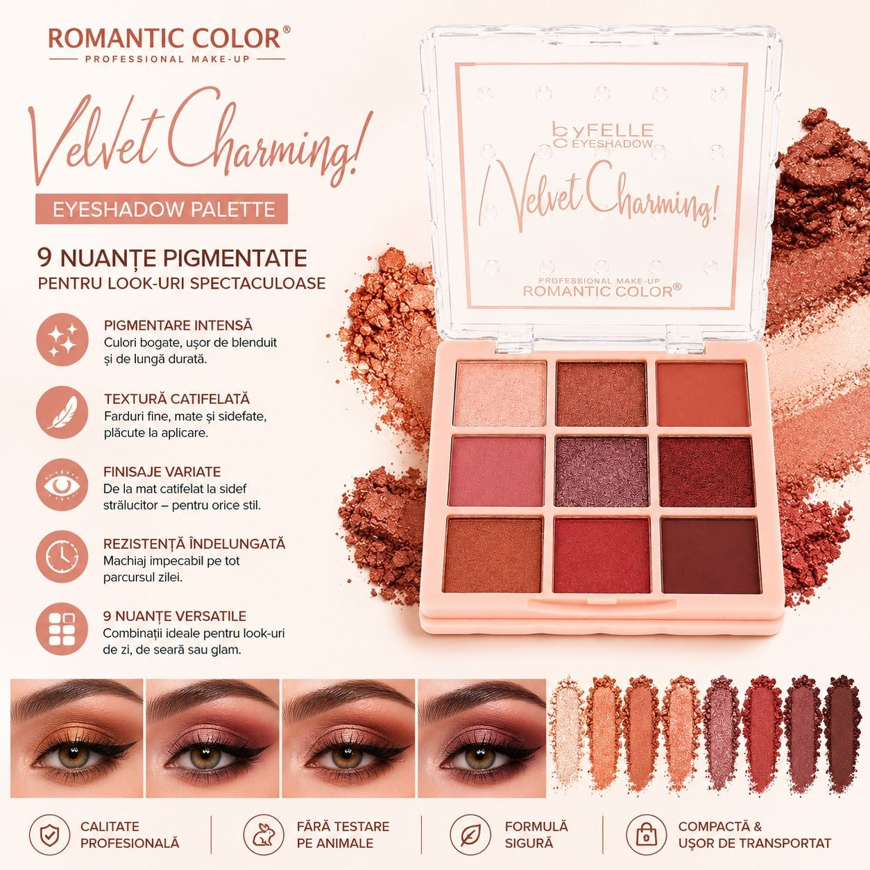 Set 12 Palete Farduri de Pleoape Romantic Color Velvet Charming – 9 Nuanțe Mate și Sidefate