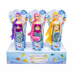 Set 12 papusi sirena 34 cm, papusi copii Mermaid cu par lung colorat