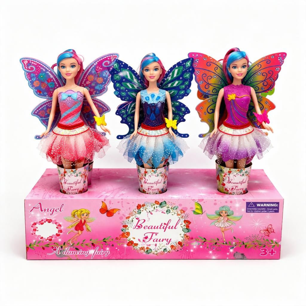 Set 12 papusi zana cu aripi, papusi colorate 33 cm, jucarii fete