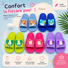 Set 12 Perechi Papuci Copii – Mix Culori, Mărimi 24-29, Design Vesel cu Animalute