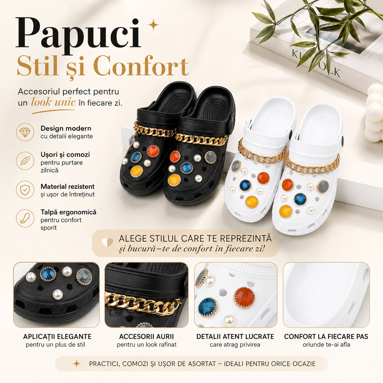 Set 12 Perechi Papuci Damă – Stil și Confort, Mărimi 36-41, Mix Culori, Model cu Accesorii Elegante