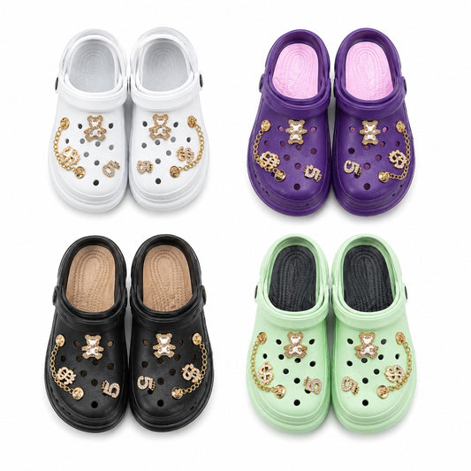 Set 12 Perechi Papuci Damă Casual cu Accesorii Strălucitoare – Mix Culori, Mărimi 36-41